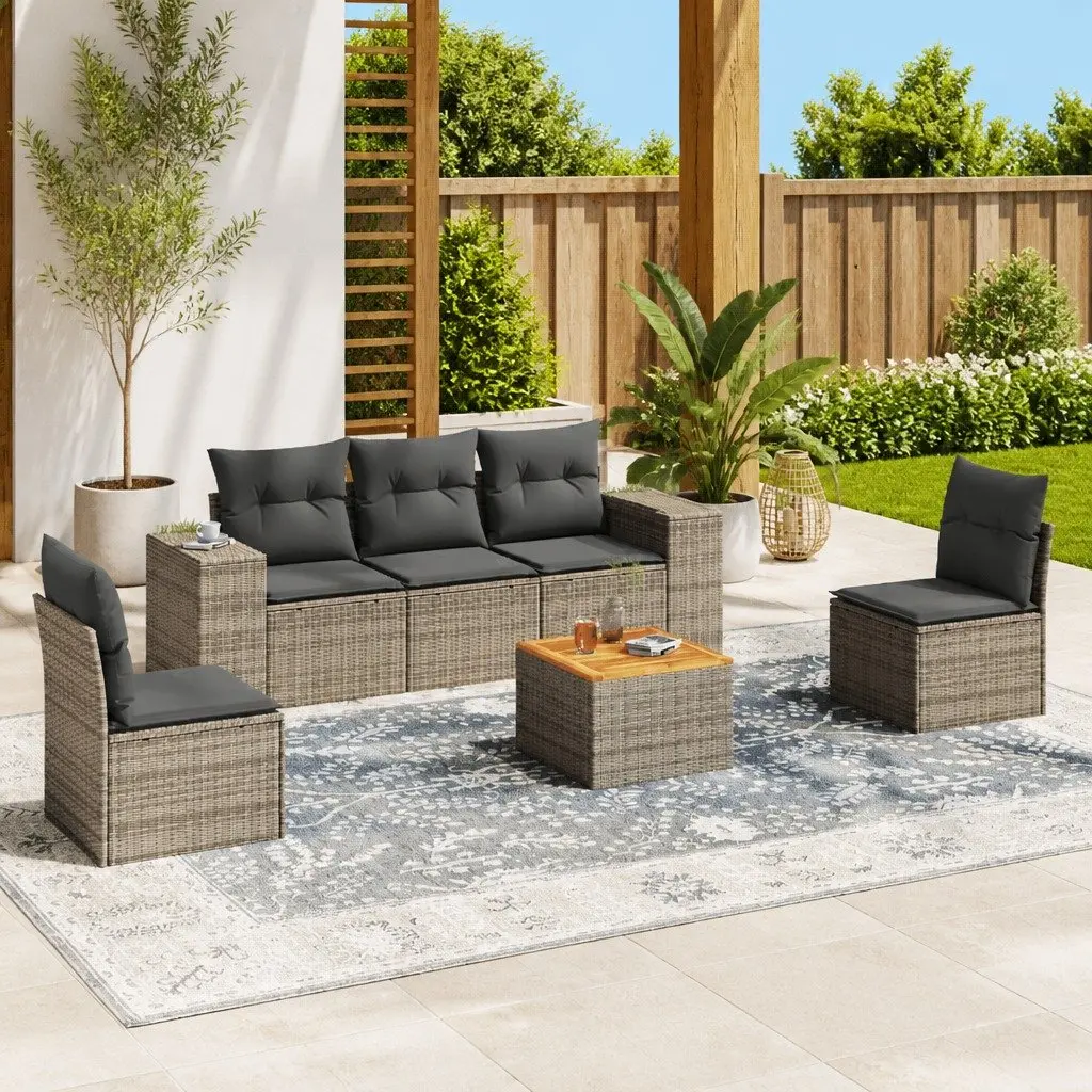 6 Piece Grey Poly Rattan Garden Sofa Set