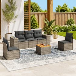Premium 6 Piece Grey Poly Rattan Garden Sofa Set
