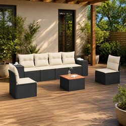 Stylish 7 Piece Outdoor Sofa Set with Storage in Black
