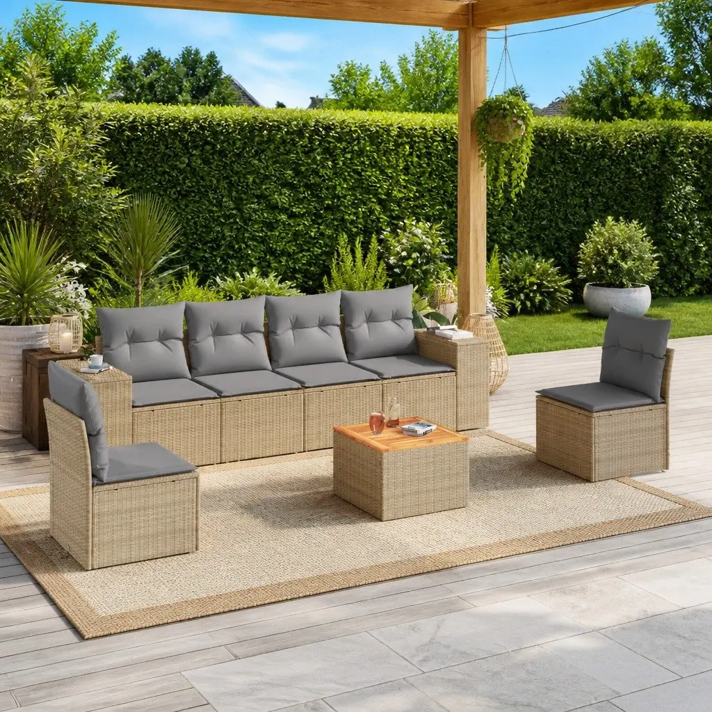 7 Piece Garden Sofa Set with Storage Beige