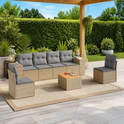 High-Quality 7 Piece Garden Sofa Set with Storage Beige