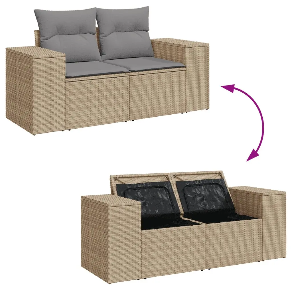 Garden Sofa Set PE Rattan 8 Piece Outdoor Furniture Beige Patio Lounge