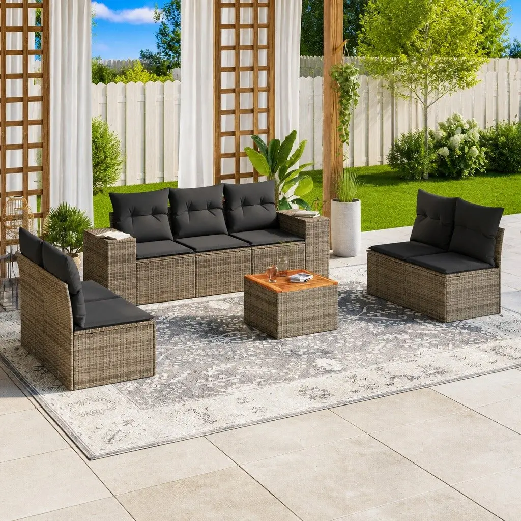 8 Piece Modular Garden Sofa Set in Grey Poly Rattan