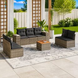 8 Piece Modular Garden Sofa Set in Grey Poly Rattan