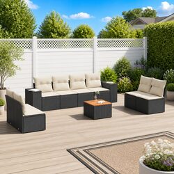 9 Piece Modular Patio Sofa Set in Black Poly Rattan