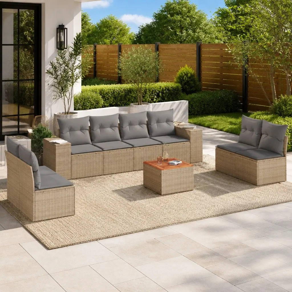 9 Piece Garden Sofa Set Poly Rattan Beige Outdoor Furniture Modular Lounge