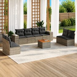 Premium 9 Piece Grey Rattan Garden Sofa Set with Cushions