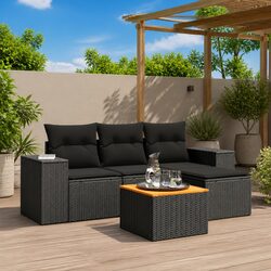 Premium 5 Piece Black Poly Rattan Garden Sofa Set