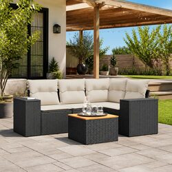 5-Piece Modular Garden Sofa Set in Black Poly Rattan