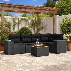 Stylish 6-Piece Black Rattan Garden Sofa Set with Cushions