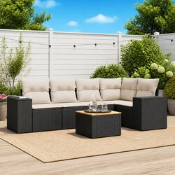 6-Piece Outdoor Patio Sofa Set with Cushions in Black