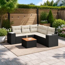 Durable 6 Piece Black Poly Rattan Garden Sofa Set
