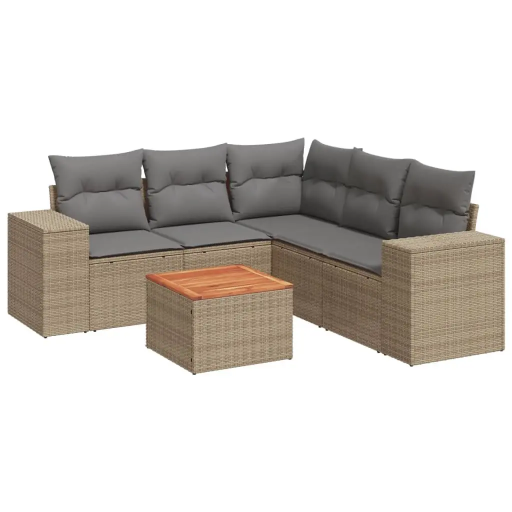 Beige Poly Rattan 6-Piece Modular Garden Sofa Set