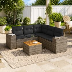 6 Piece Grey Poly Rattan Garden Sofa Set with Cushions