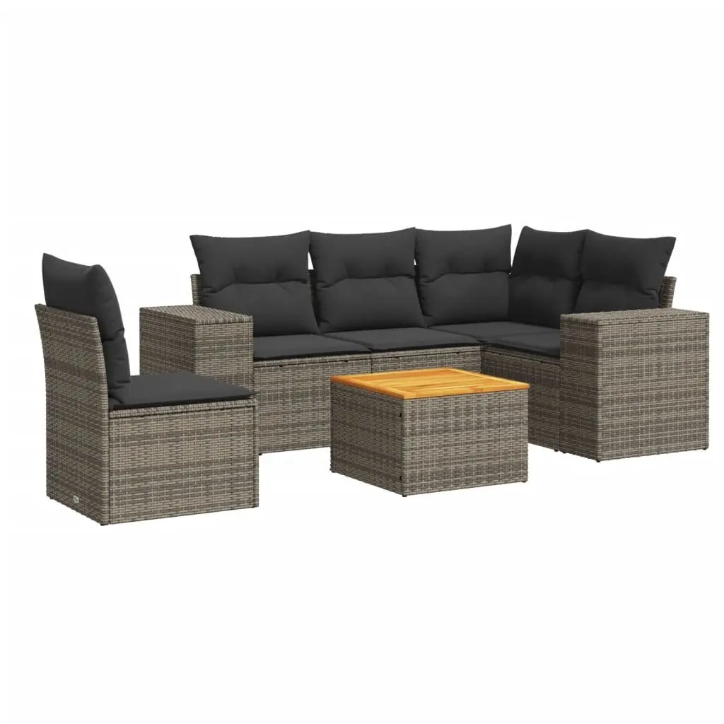 Garden Sofa Set 6 Piece Outdoor Furniture Grey Poly Rattan Modular Patio Seating