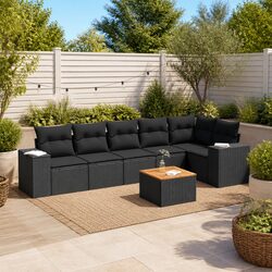 7-Piece Modular Garden Sofa Set in Black Poly Rattan