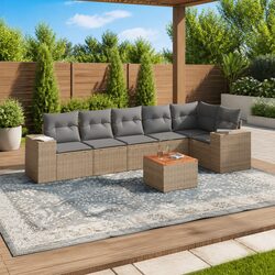 Beige 7 Piece Modular Garden Sofa Set with Storage