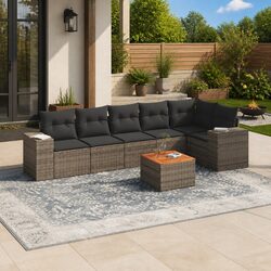 Exceptional 7 Piece Grey Poly Rattan Garden Sofa Set