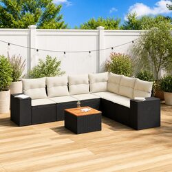Exceptional 7 Piece Black Poly Rattan Garden Sofa Set