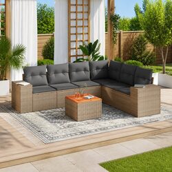 Beige 7-Piece Outdoor Garden Sofa Set with Storage
