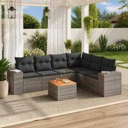 Durable 7-Piece Garden Sofa Set in Grey Poly Rattan