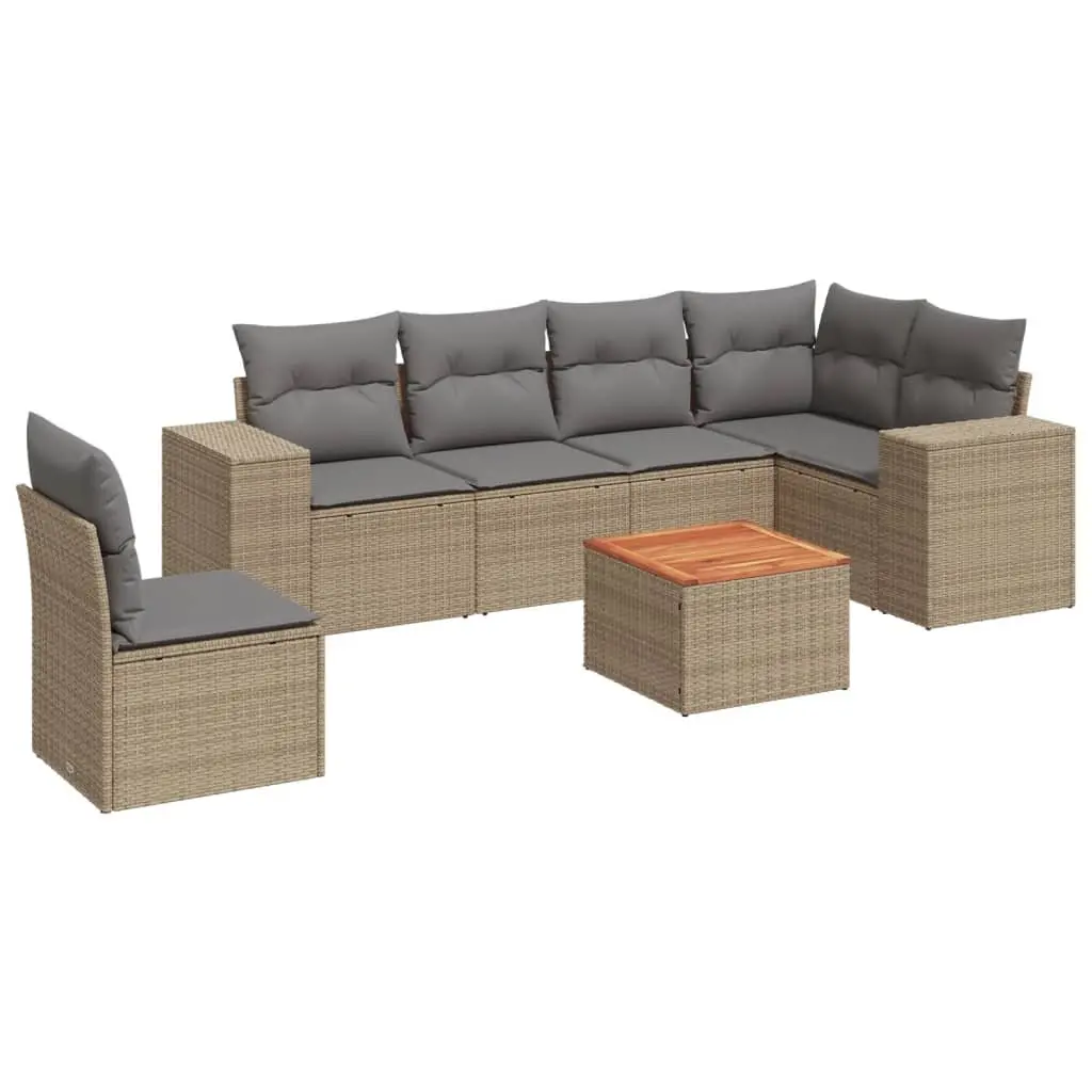 7 Piece Garden Sofa Set Poly Rattan Beige with Cushions
