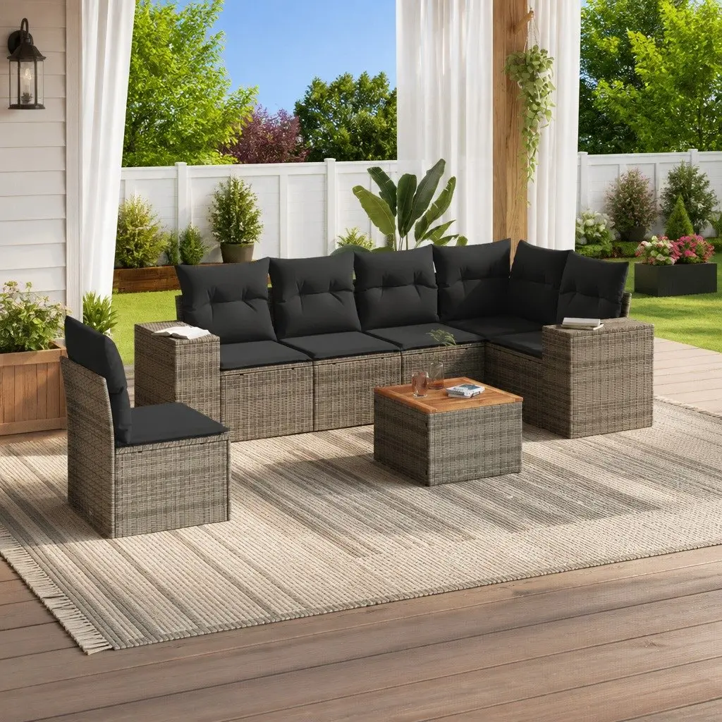 7 Piece Garden Sofa Set in Grey Poly Rattan