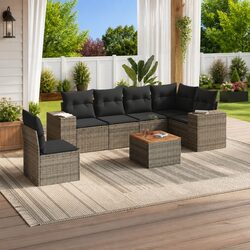 Quality 7 Piece Garden Sofa Set in Grey Poly Rattan
