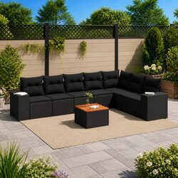 8 Piece Modular Black Rattan Garden Sofa Set
