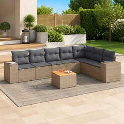 Durable 8 Piece Garden Sofa Set with Beige Cushions