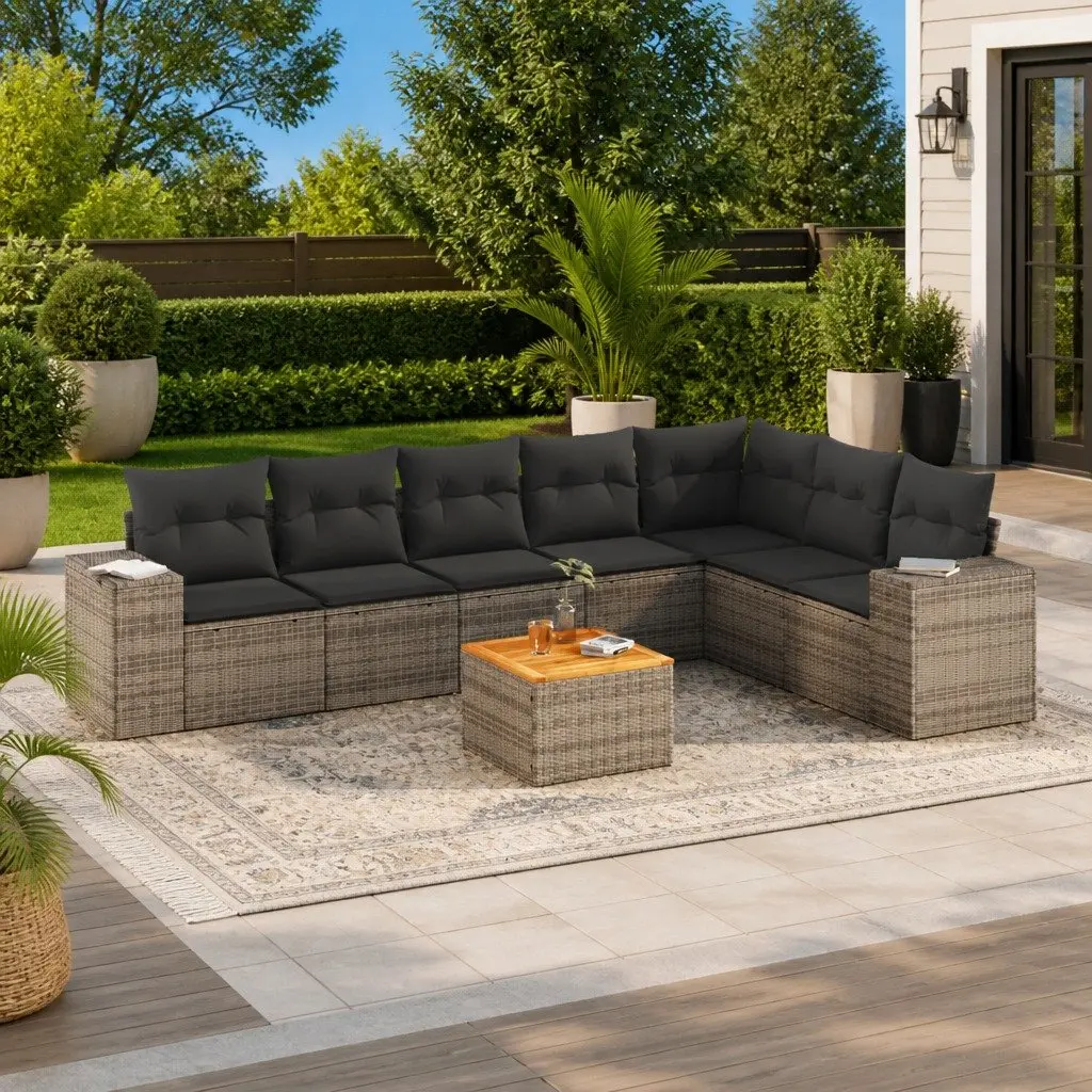 8 Piece Modular Garden Sofa Set in Grey Rattan