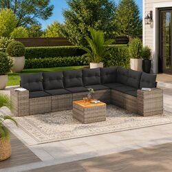 Stylish 8 Piece Modular Garden Sofa Set in Grey Rattan