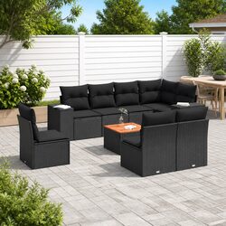 Premium 9-Piece Black Rattan Modular Garden Sofa Set