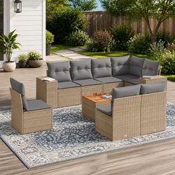 Sturdy 9 Piece Beige Garden Sofa Set for Outdoors