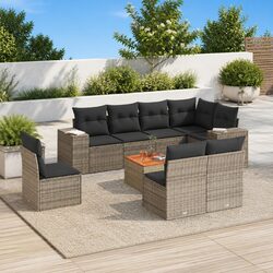 Premium 9 Piece Garden Sofa Set with Grey Poly Rattan