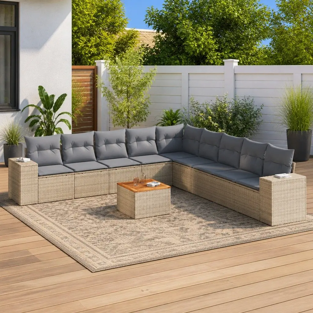 10 Piece Garden Sofa Set PE Rattan Beige Outdoor Furniture
