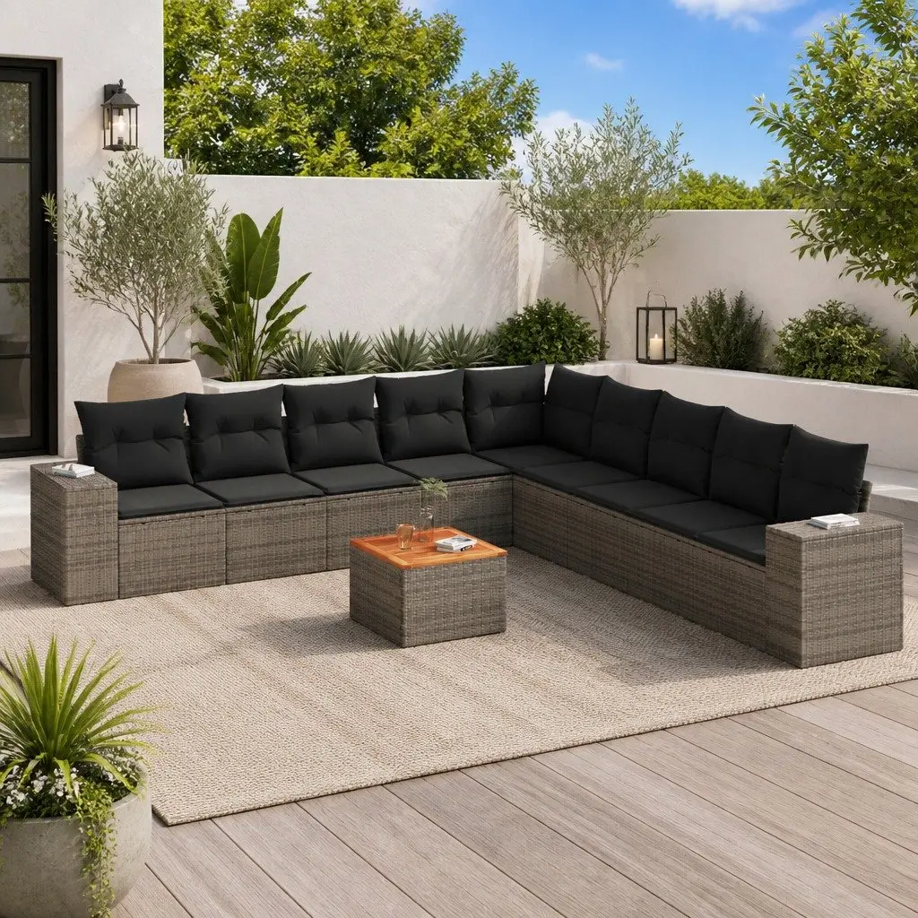 Garden Sofa Set PE Rattan 10 Piece Modular Outdoor Furniture Grey