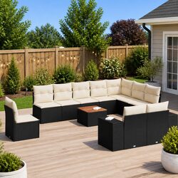 Premium 11 Piece Black Poly Rattan Garden Sofa Set