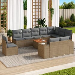 Durable 11 Piece Garden Sofa Set in Beige Poly Rattan