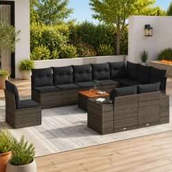Sturdy 11 Piece Modular Garden Sofa Set in Grey Rattan
