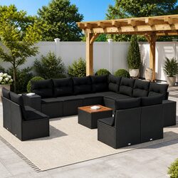 Durable Modular Black Rattan Garden Sofa Set 12 Pieces