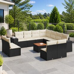 Durable 12 Piece Black Poly Rattan Garden Sofa Set