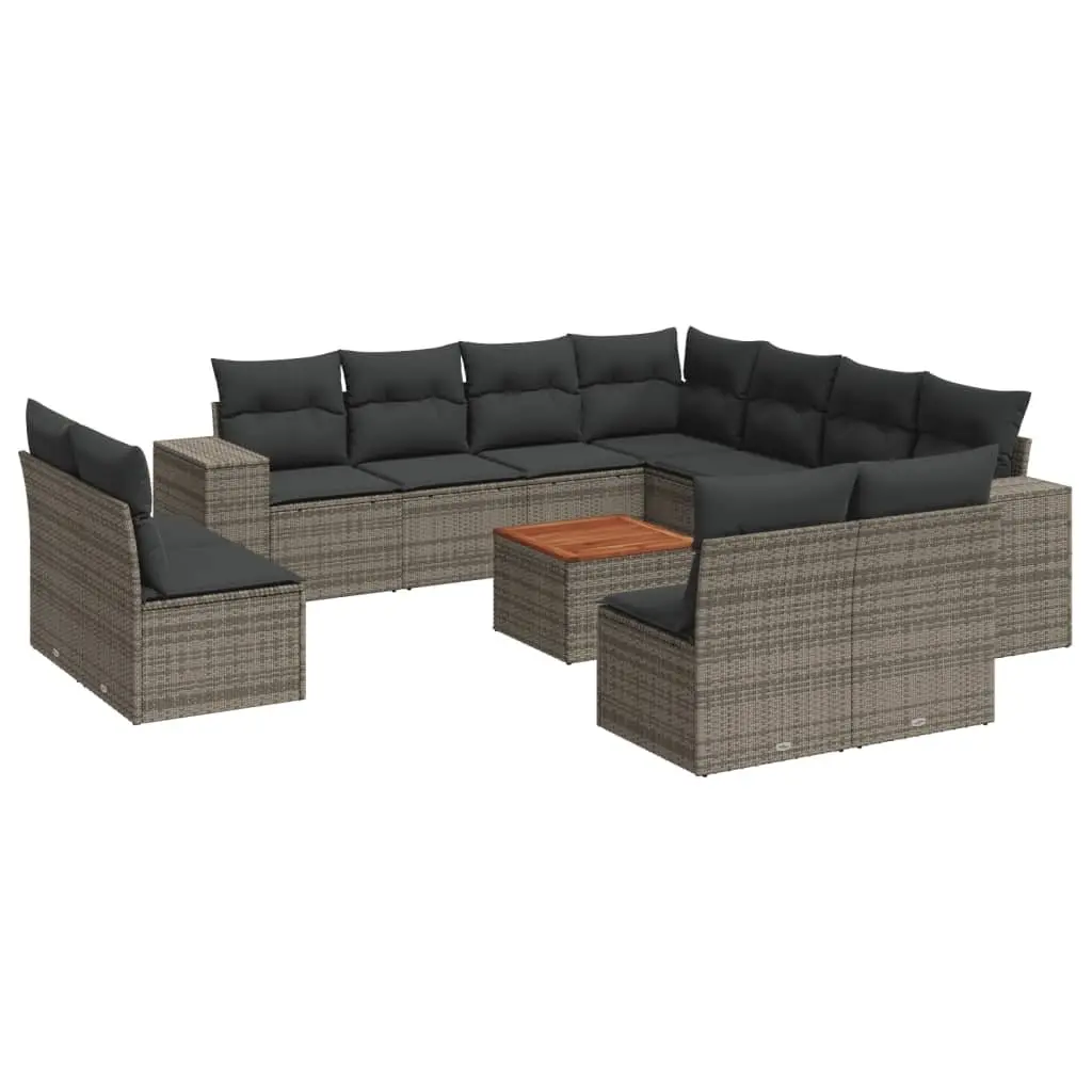 12-Piece Grey Poly Rattan Garden Sofa Set
