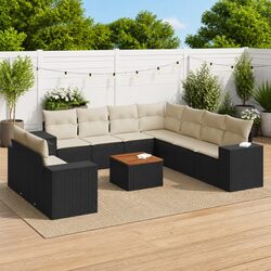 Sturdy 10 Piece Black Poly Rattan Garden Sofa Set