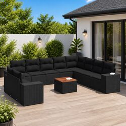Premium 11-Piece Black Poly Rattan Garden Sofa Set