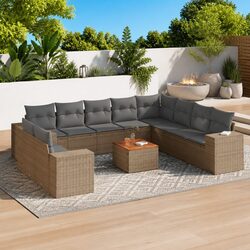 Outdoor Modular Sofa Set 11 Pieces in Beige Poly Rattan