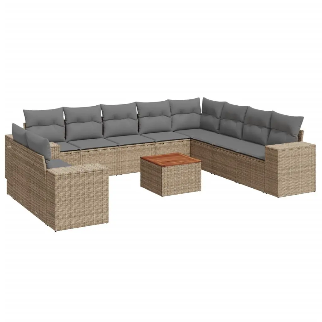 Outdoor Modular Sofa Set 11 Pieces in Beige Poly Rattan