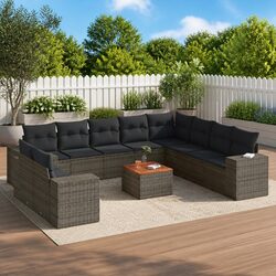 11-Piece Grey Poly Rattan Garden Sofa Set