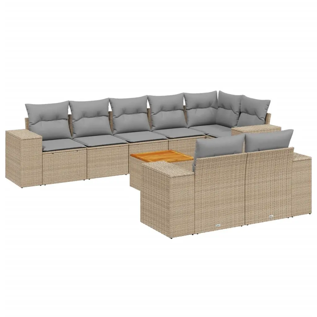 Beige 9 Piece Outdoor Garden Sofa Set with Cushions