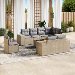 Beige 9-Piece Outdoor Garden Sofa Set with Cushions